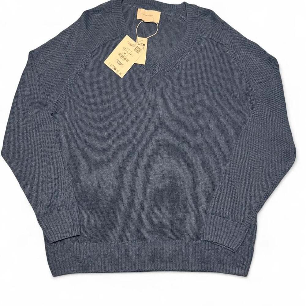 Zara Origins Blue Cotton V-Neck Sweater